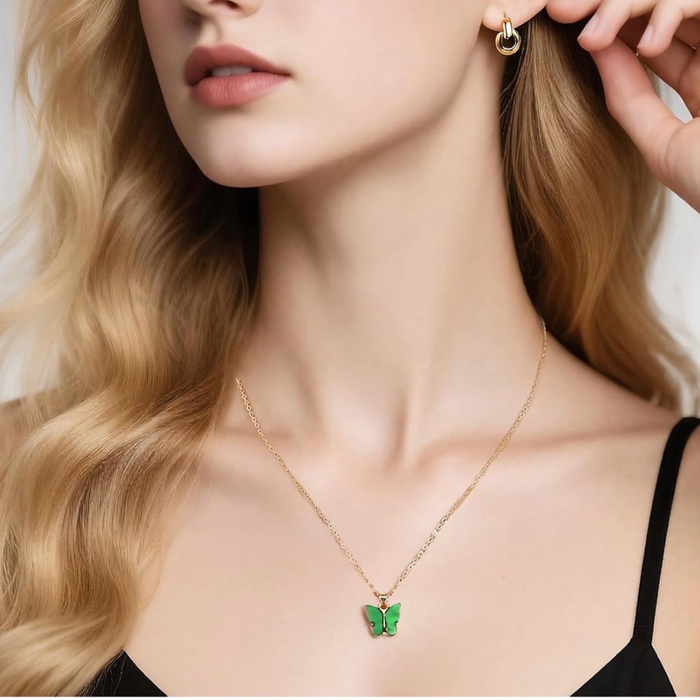 CHOICE OF COLOR Butterfly Pendant Necklace - Picture 3 of 7